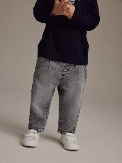 Grey Denim Pleat Front Jeans