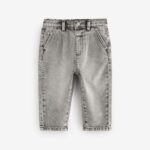 Grey Denim Pleat Front Jeans