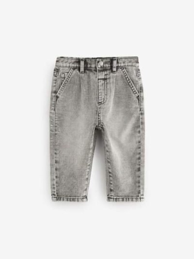 Grey Denim Pleat Front Jeans