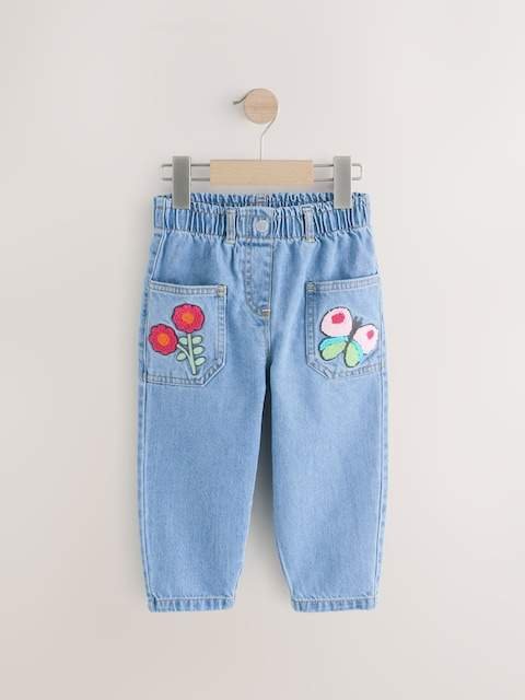 Denim Boucle Butterfly Embellished 100% Cotton Jeans
