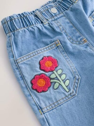 Denim Boucle Butterfly Embellished 100% Cotton Jeans