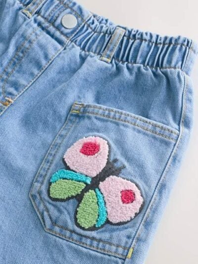Denim Boucle Butterfly Embellished 100% Cotton Jeans