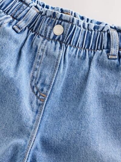 Denim Floral Print Embroidered Barrel-Leg Jeans