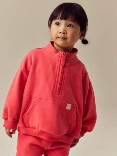 Coral Red Quarter Zip Sweatshirt