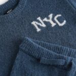 Navy Blue Knitted NYC Varsity Jumper and Joggers Set