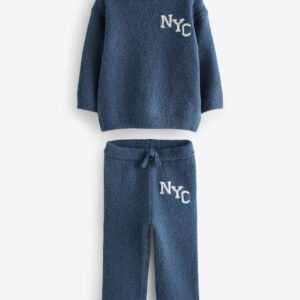 Navy Blue Knitted NYC Varsity Jumper and Joggers Set