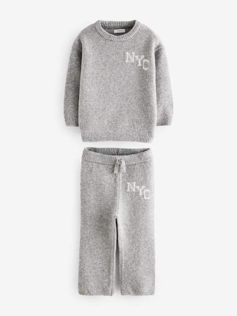 Grey Knitted NYC Varsity Jumper and Joggers Set