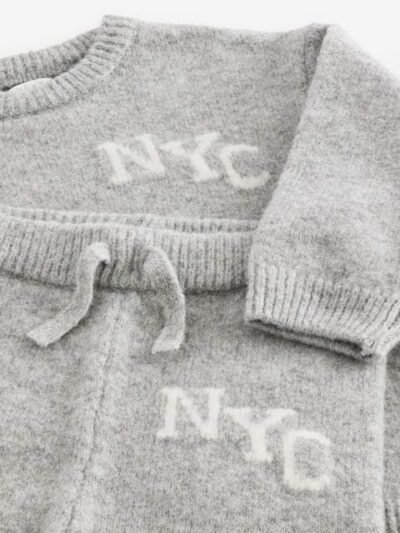 Grey Knitted NYC Varsity Jumper and Joggers Set