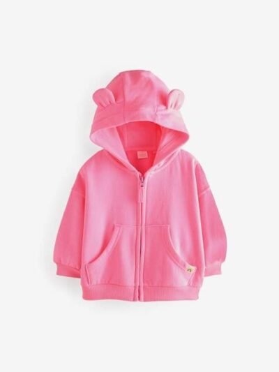 Bright Pink Zip Through Hoodie