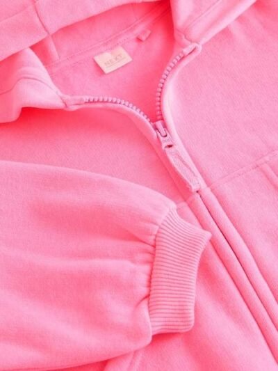 Bright Pink Zip Through Hoodie
