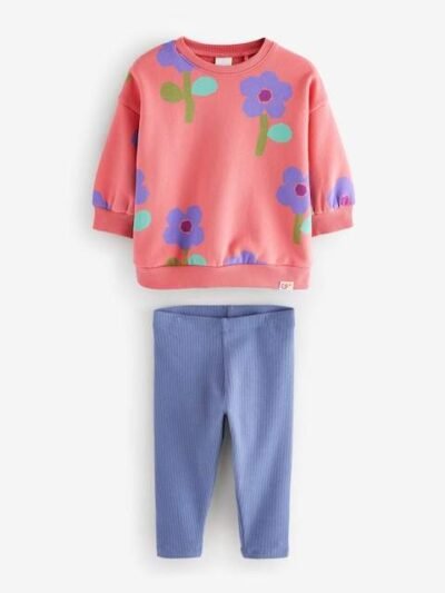 Pink Flowers Sweatshirt and Leggings Set