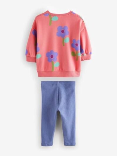 Pink Flowers Sweatshirt and Leggings Set