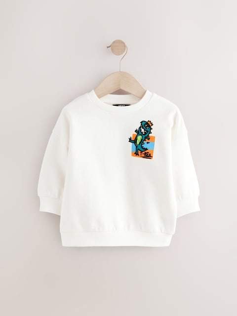 White Back Printed Crew Neck Jersey Sweatshirt