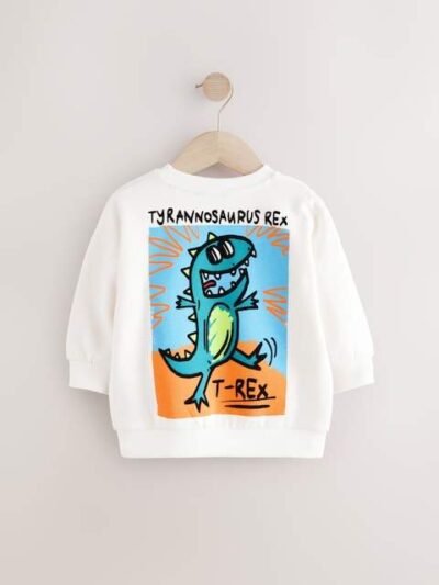 White Back Printed Crew Neck Jersey Sweatshirt