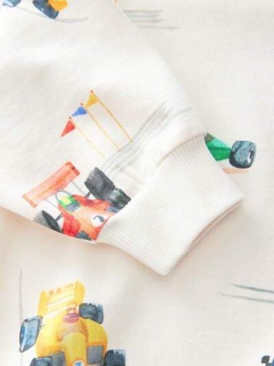 Ecru Off White Cars All-Over Print Crew Neck Sweatshirt