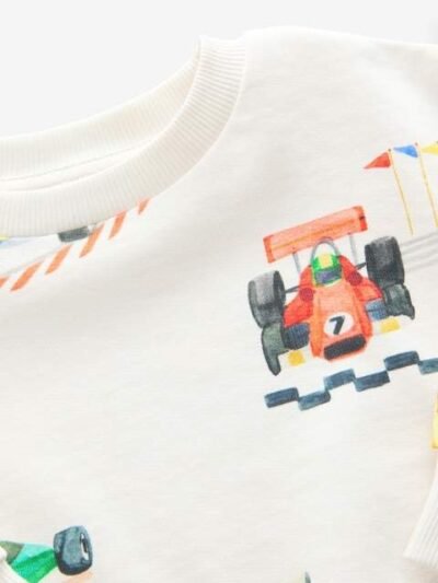 Ecru Off White Cars All-Over Print Crew Neck Sweatshirt