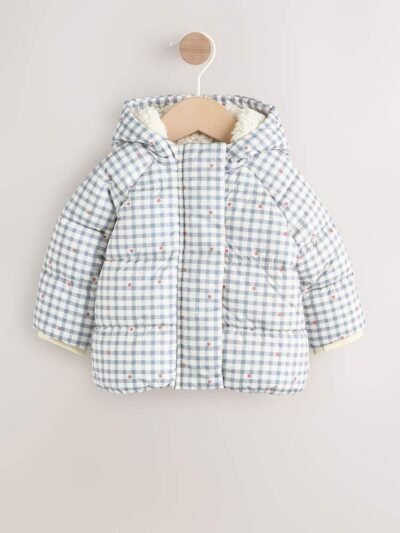 Grey Gingham Hooded Baby Padded Jacket