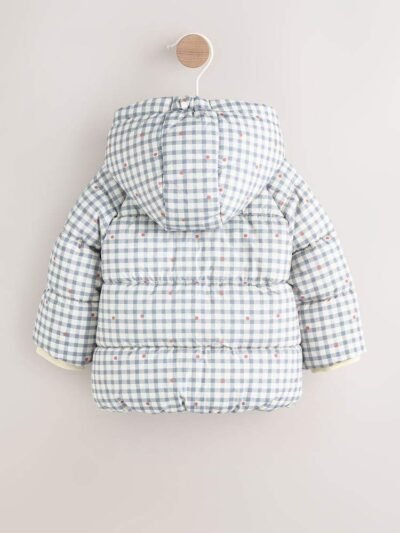 Grey Gingham Hooded Baby Padded Jacket