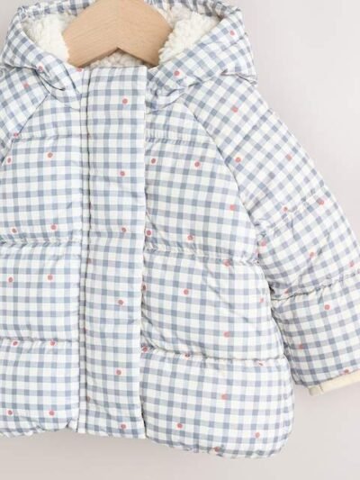 Grey Gingham Hooded Baby Padded Jacket