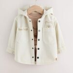 Ecru Bear Twill Hooded Overshirt and T-Shirt Set