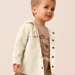 Ecru Bear Twill Hooded Overshirt and T-Shirt Set