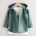Dark Teal Blue Twill Hooded Overshirt and T-Shirt Set