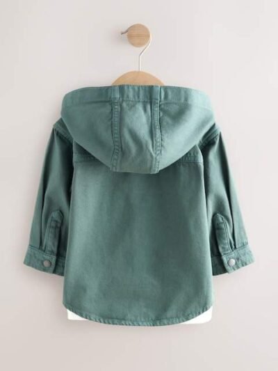 Dark Teal Blue Twill Hooded Overshirt and T-Shirt Set