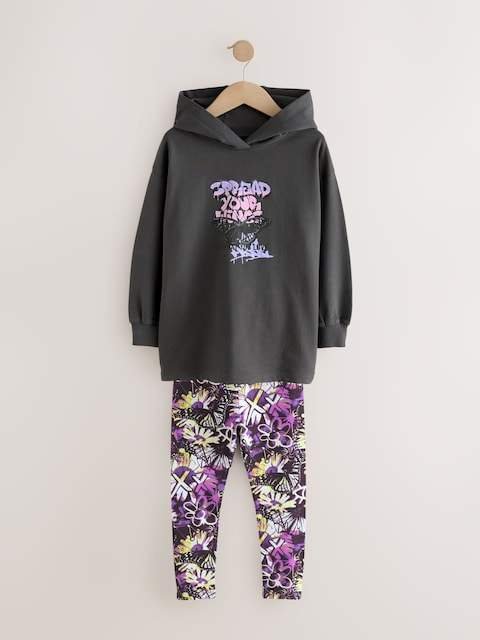 Grafitti Charcoal Grey Graphic Print Hoodie Leggings Set