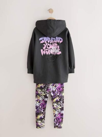 Grafitti Charcoal Grey Graphic Print Hoodie Leggings Set