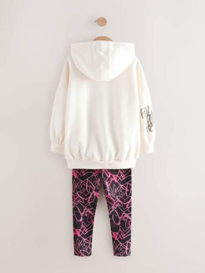 Ecru/Pink Graffiti Hoodie and Leggings Set