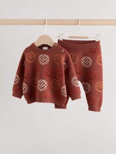 Rust Brown Baby Knitted Top and Leggings Set