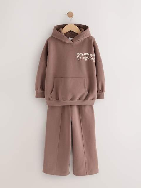 Mocha Brown Hoodie and Wide Leg Joggers Set