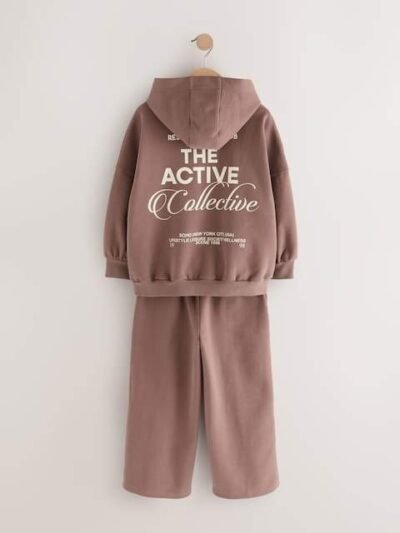 Mocha Brown Hoodie and Wide Leg Joggers Set