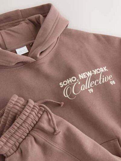 Mocha Brown Hoodie and Wide Leg Joggers Set