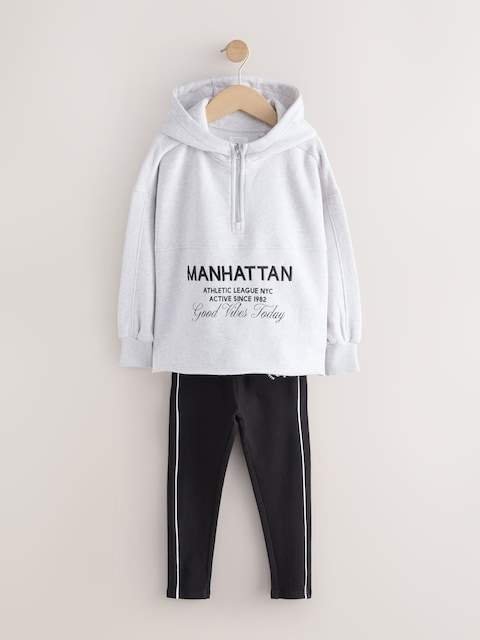 Grey Slogan Hoodie And Leggings Set