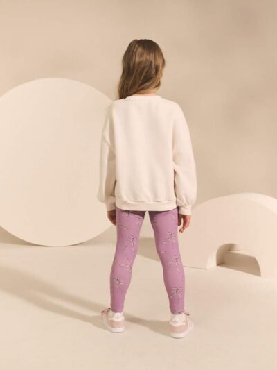 Cream/Lilac Kindness Bow Sweatshirt And Leggings Set