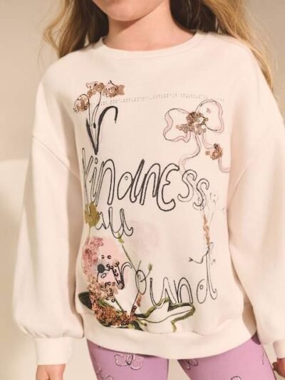 Cream/Lilac Kindness Bow Sweatshirt And Leggings Set