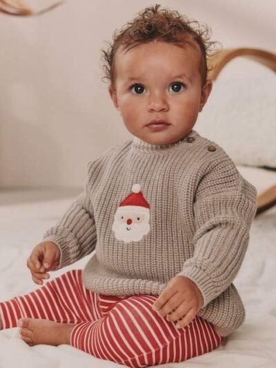 Knitted Santa Christmas Baby Jumper and Legging Set