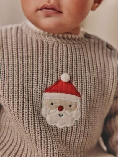 Knitted Santa Christmas Baby Jumper and Legging Set