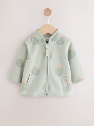 Sage Green Apple Print Baby Micro Fleece Jacket