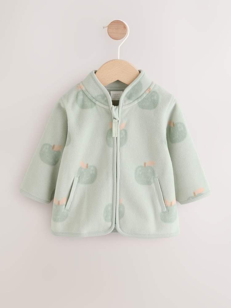 Sage Green Apple Print Baby Micro Fleece Jacket