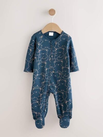 Navy Bear Baby Fleece Lined Sleepsuit