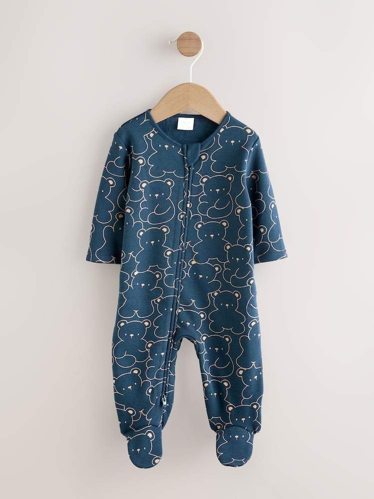 Navy Bear Baby Fleece Lined Sleepsuit