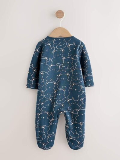 Navy Bear Baby Fleece Lined Sleepsuit
