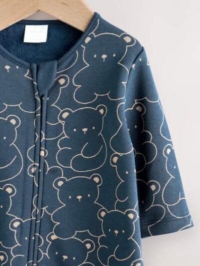 Navy Bear Baby Fleece Lined Sleepsuit