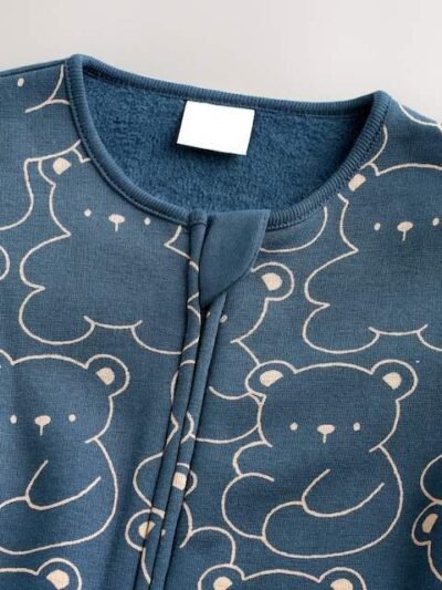 Navy Bear Baby Fleece Lined Sleepsuit