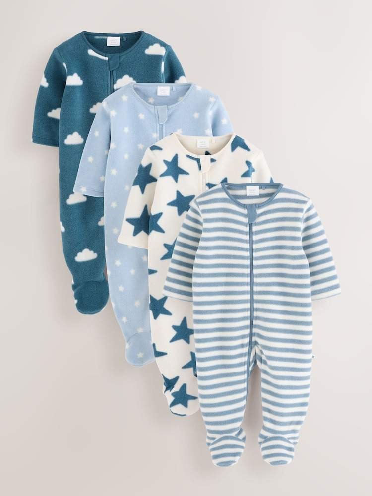 Blue Baby Micro Fleece Two Way Zip Sleepsuits 4 Pack