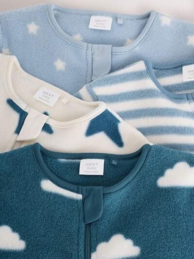 Blue Baby Micro Fleece Two Way Zip Sleepsuits 4 Pack