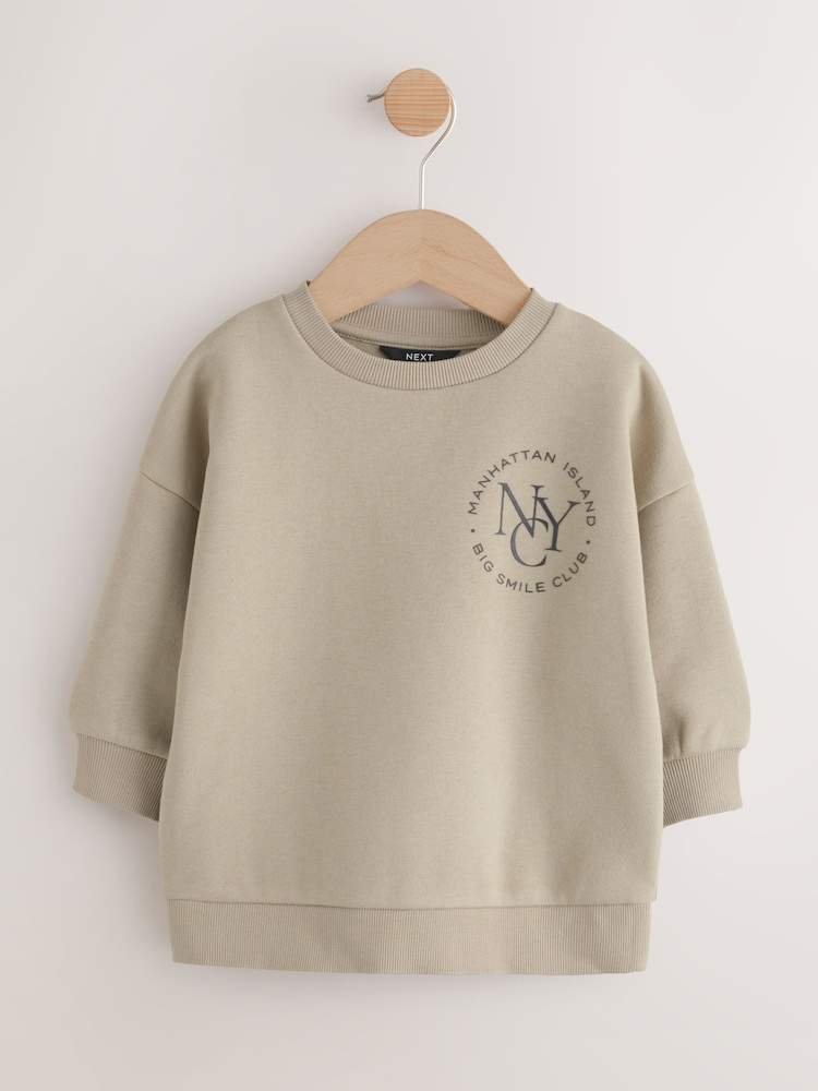 Cement Back Printed Crew Neck Jersey Sweatshirt