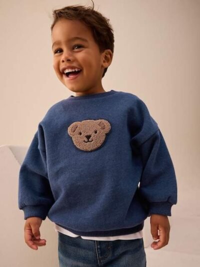 Navy Blue Bear All-Over Print Crew Neck Sweatshirt